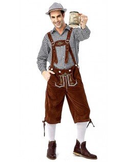 Herren Trachtenhemd Bayerische Oktoberfest Lederhose Kostüm Schwarz Braun