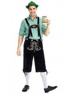 Herren Trachtenhemd Bayerische Oktoberfest Lederhose Kostüm Grün Schwarz