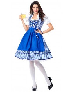 Plaid Dirndl Oktoberfest Kleidung Blau Trachtenkleid